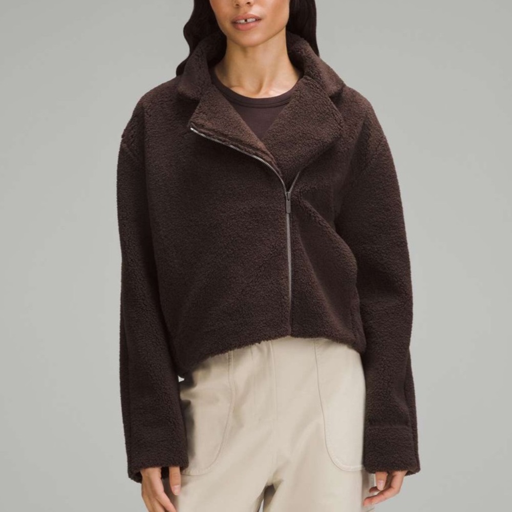 Lululemon Textured Fleece Collared Jacket Espresso size 10